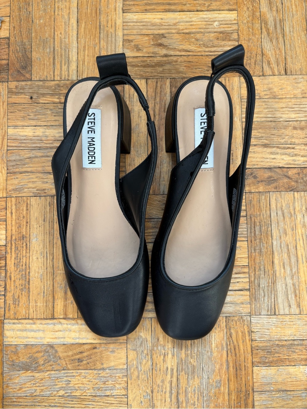 Steve Madden Black Slingback Square-Toe Block Heels